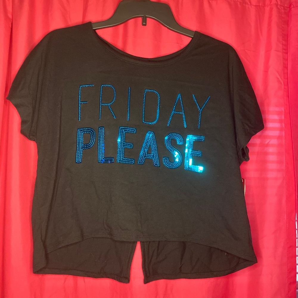 Black “Friday Please” crop top